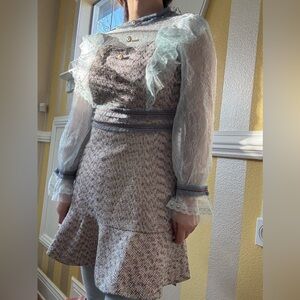 Elegant Lace-Trimmed Tweed Dress